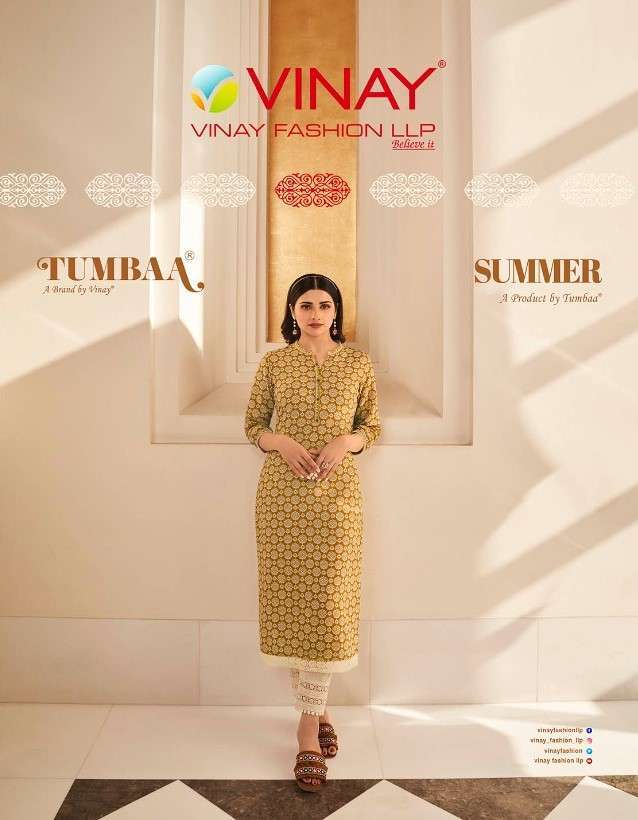Vinay fashion presents Summer cotton embroidery work kurtis with pant catalog wholesaler 