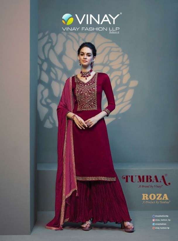 Vinay fashion presents Tumbaa Roza exclusive designer party wear kurtis with sharara and dupatta collection 