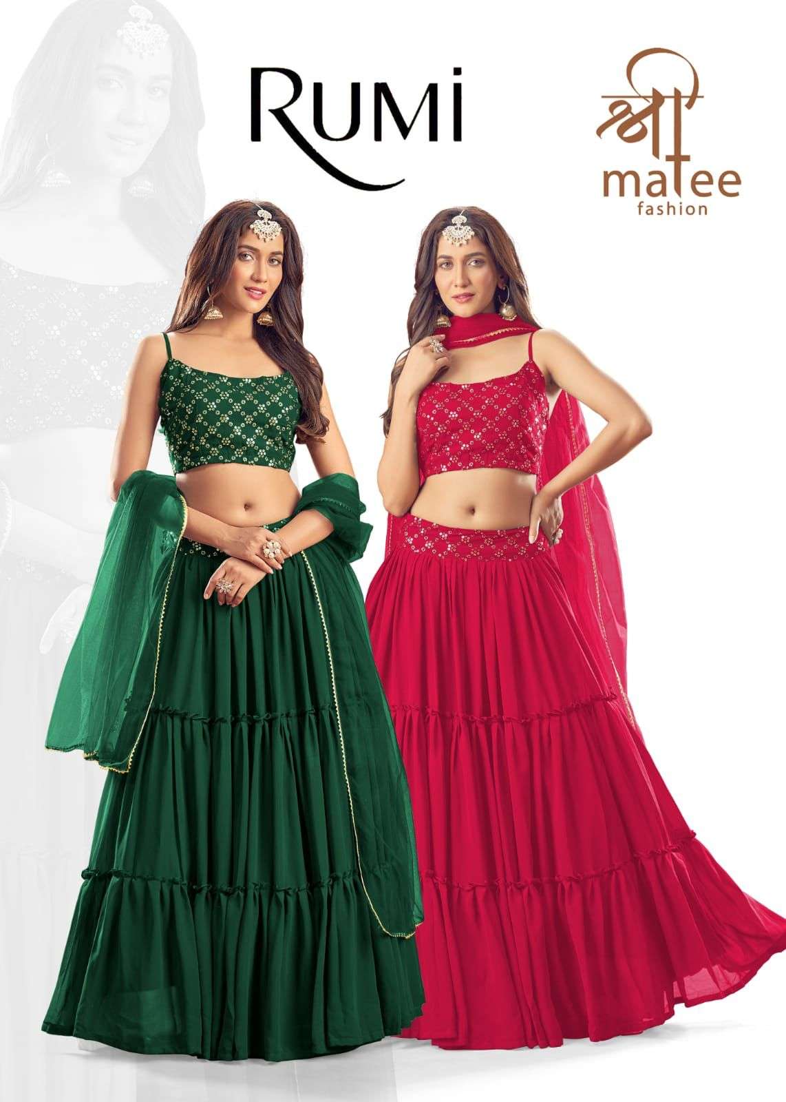 SHREEMATEE PRESENTS RUMI 125 TO 127 SERIES BEUTIFUL EMBROIDERY WITH SEQUENCE READY MADE LAHENGA CHOLI COLLECTION