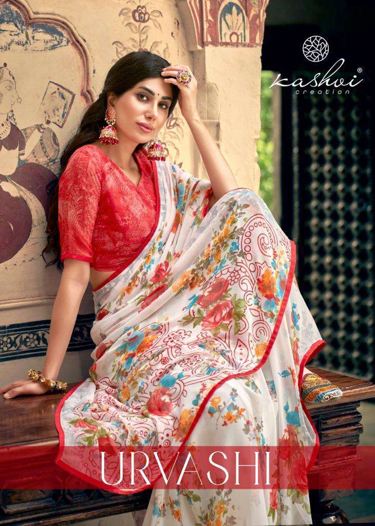 Kashvi creation presents Urvashi Weightless printed sarees catalog wholesaler 