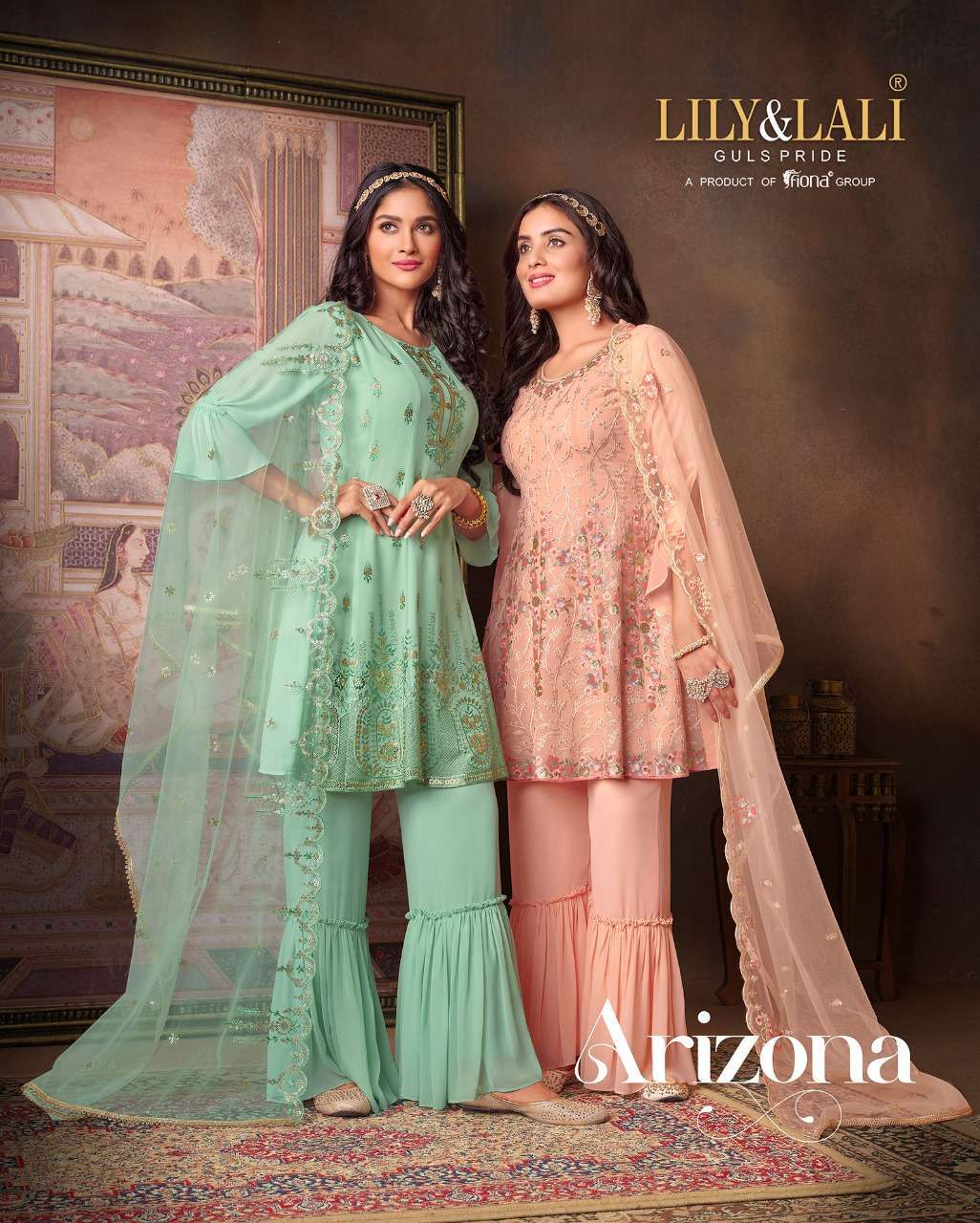 Lily and lali presents Arizona georgette kurtis with sharara and dupatta collection 