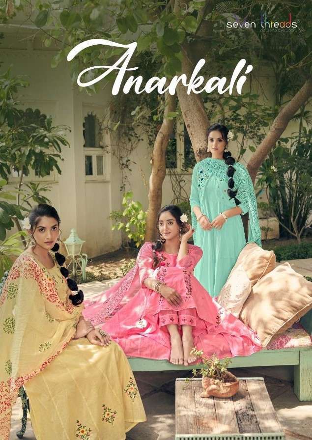 Seven threads presents Anarkali cotton gown style kurtis with pant and dupatta collection 