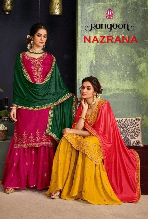 Rangoon presents Nazrana designer readymade sharara salwar suit wholesaler 