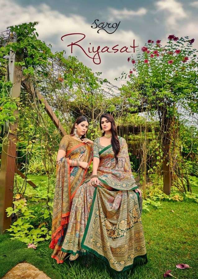 Saroj presents Riyasat silk digital print Sarees catalog wholesaler 