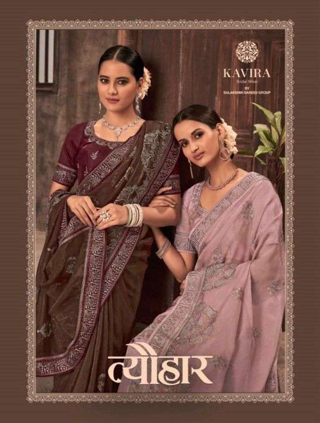 Kavira presents Tyohar organza designer party wear sarees catalog collection 