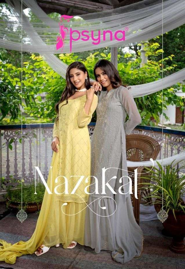 Psyna presents Nazakat georgette kurtis with plazzo and dupatta collection 