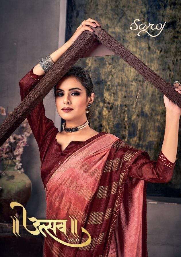 Saroj presents Utsav vol-2 chinon silk designer sarees catalog wholesaler 