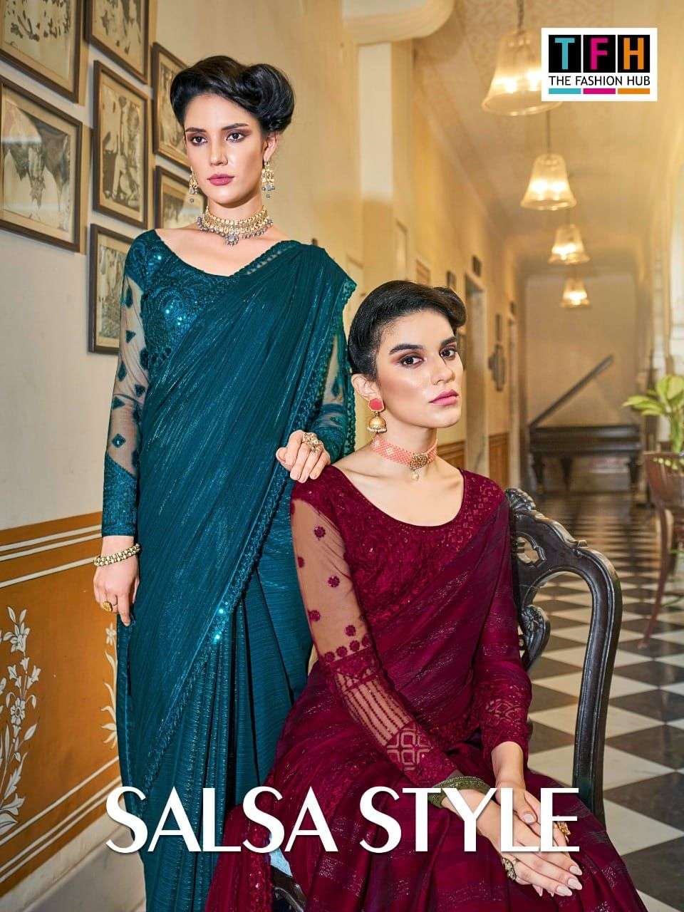 TFH PRESENTS SALSA STYLE 7401 TO 7414 SERIES FANCY PARTY WEAR SAREES CATALOG WHOLESALER