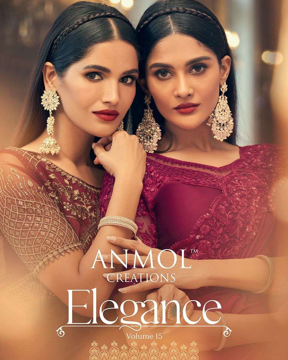Anmol Presents Elegance Vol-15 11001 To 11018 Party Wear Designer Saree catalog Wholesaler