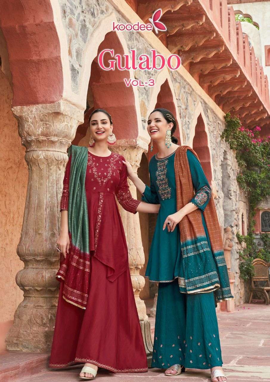 Koodee fashion presents Gulabo vol-3 designer kurtis with sharara and dupatta collection 
