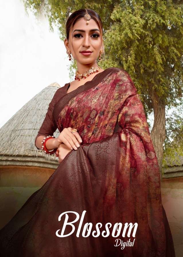 Mintorsi presents Blossom digital banarasi cotton rich pallu sarees catalog wholesaler 