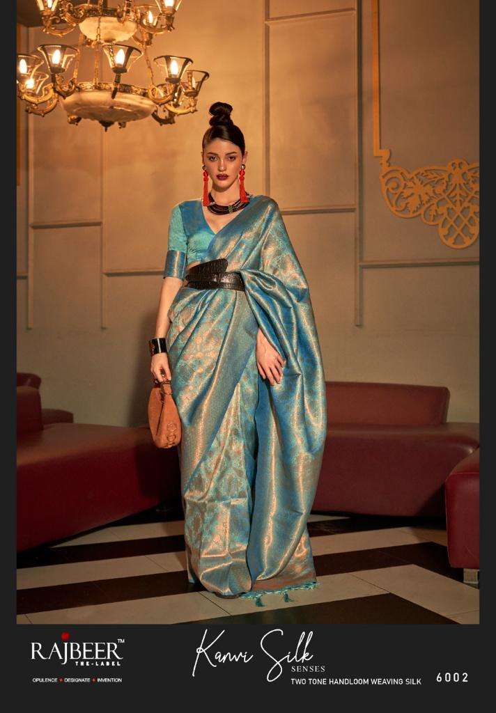 Rajbeer presents kanvi silk senses 6000 series exclusive designer party wear sarees catalog collection 