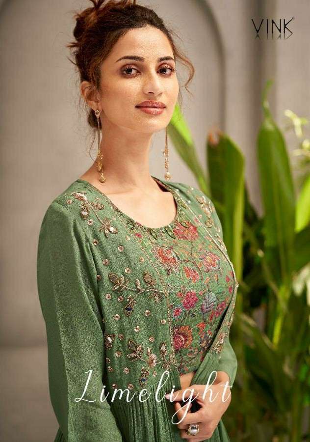 VINK PRESENTS LIME LIGHT DESIGNER BOLLYWOOD SYLE TOP WITH SKIRT AND DUPPATA CATALOG WHOLESALER 