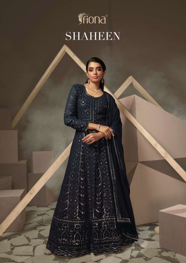 Fiona presents Shaheen georgette readymade lucknowi work long gown catalog wholesaler 