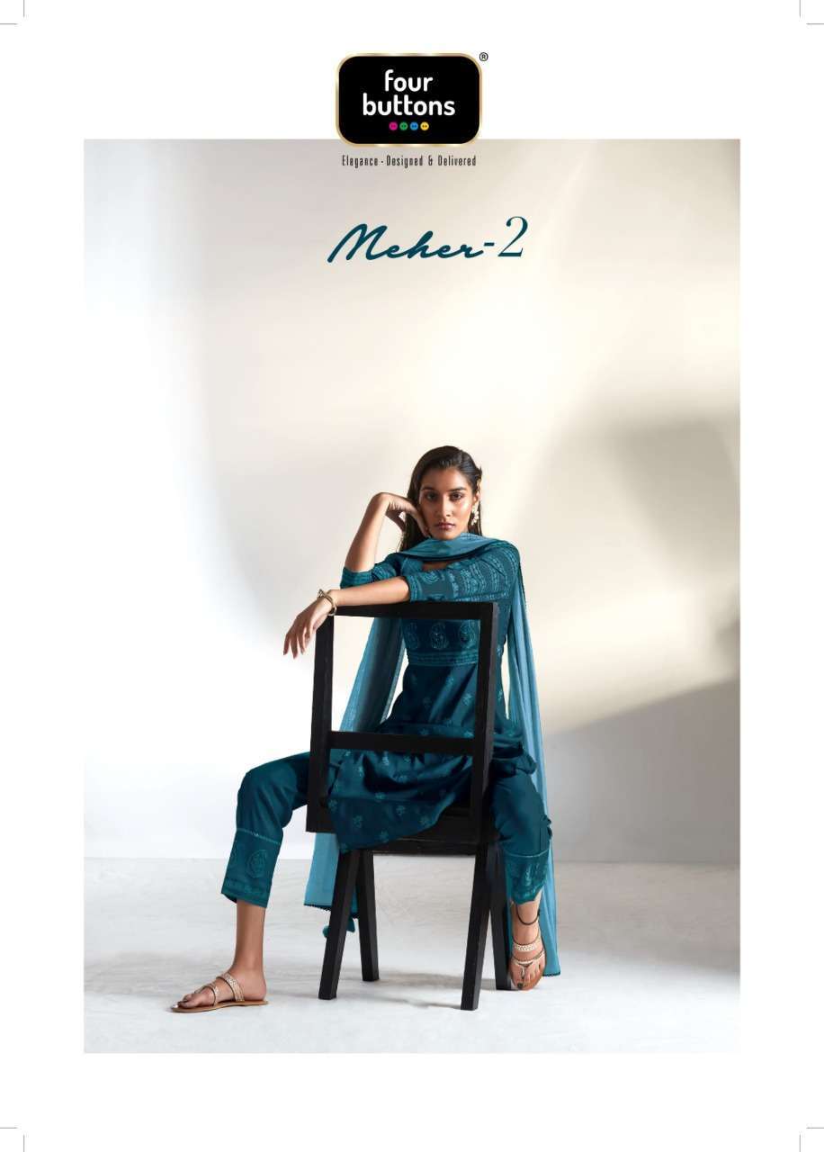 Four Buttons Presents  Meher Vol-2 Exclusive Chanderi Silk Readymade kurtis catalog Wholesaler  