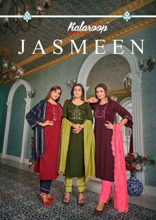 Kalaroop presents Jasmeen Rayon designer kurtis with pant and dupatta collection 