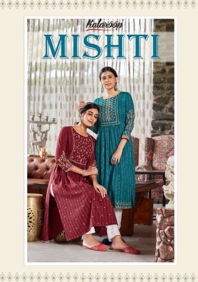 Kalaroop presents Mishti Rayon designer kurtis catalog wholesaler 