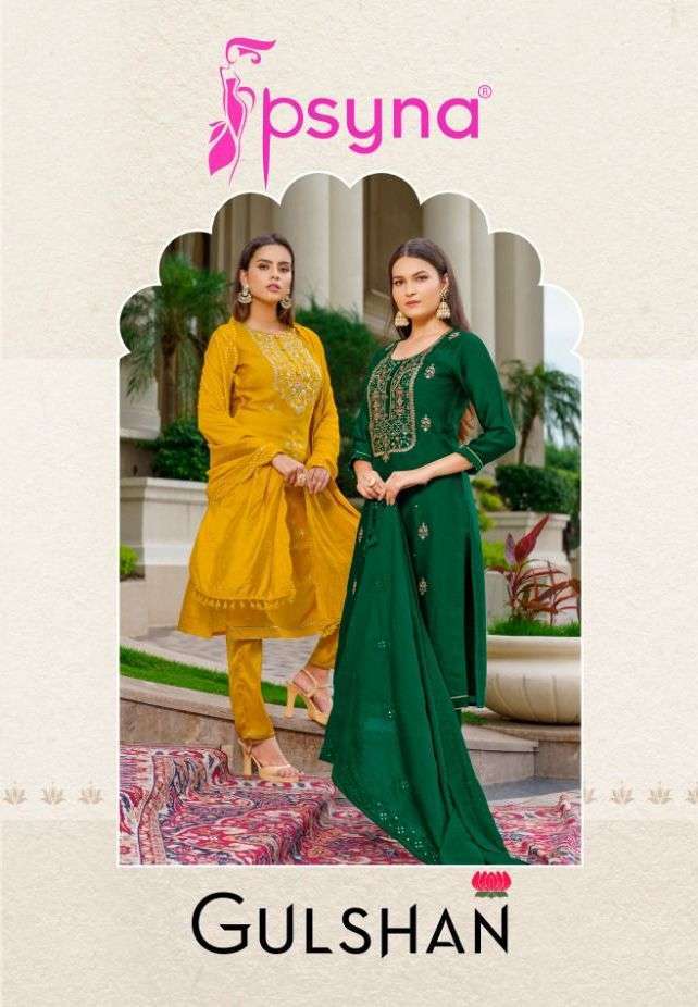 Psyna presents Gulshan silk designer kurtis with pant and dupatta collection 