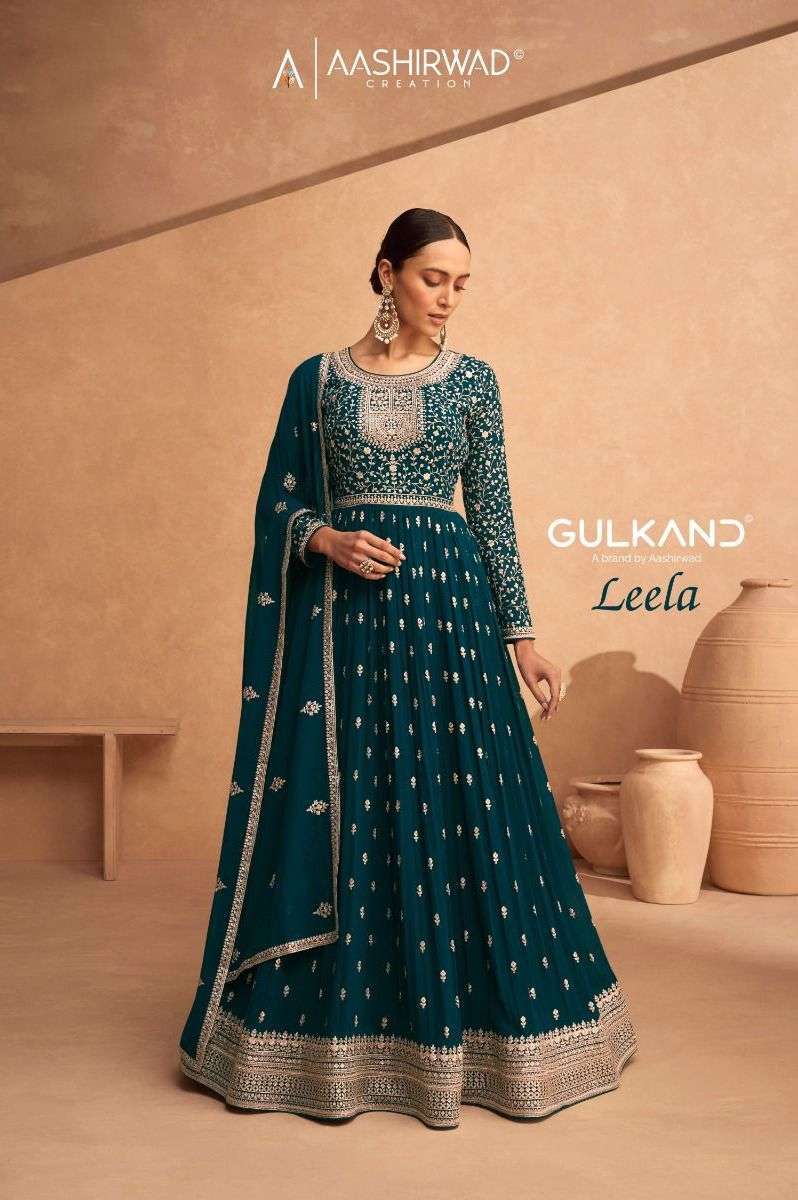 AASHIRWAD PRESENTS LEELA FANCY PARTY AND WEDDING WEAR GEORGETTE LONG READYMADE SALWAR SUITS CATALOG WHOLESALER AND EXPORTER IN SURAT