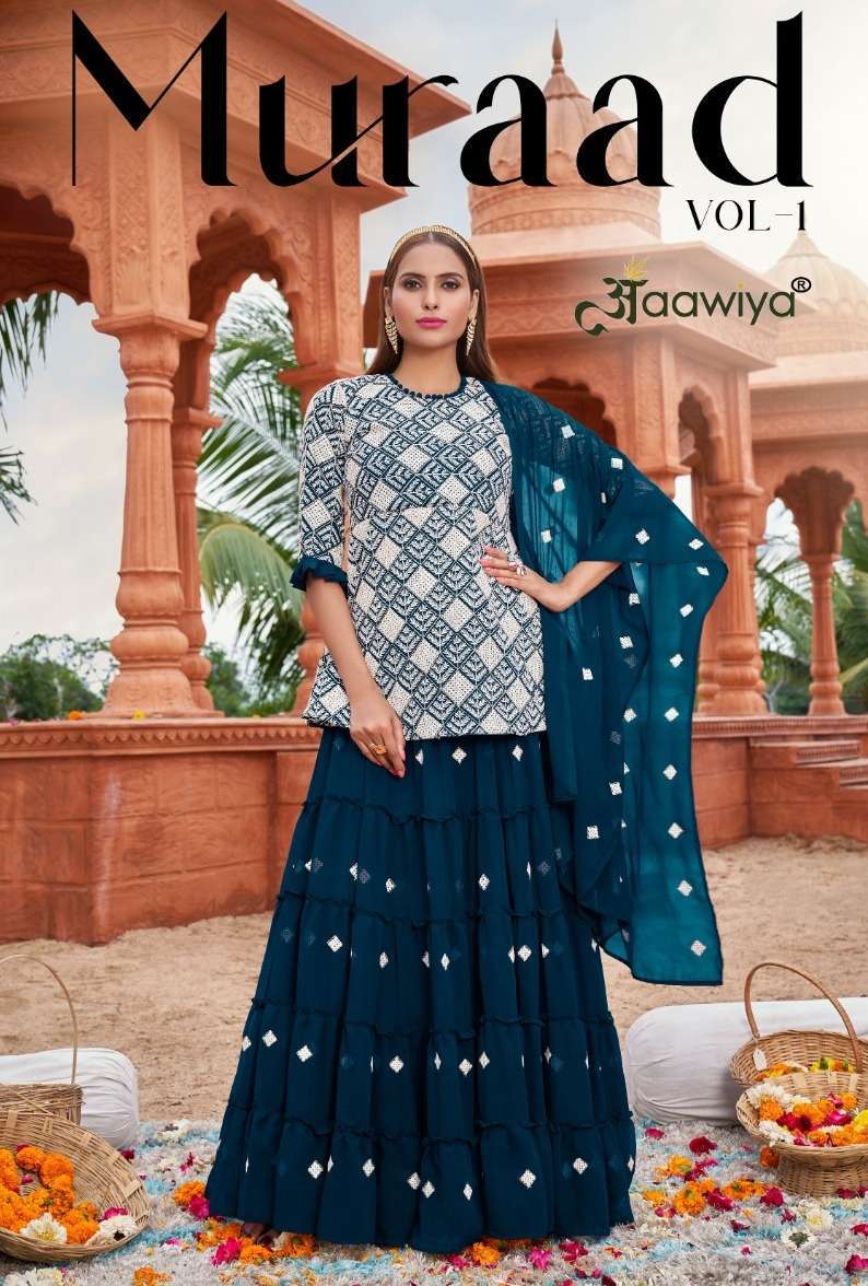 AAWIYA PRESENTS MURAAD READYMADE TOP WITH SKIRT AND DUPATTA SET CATALOG WHOLESALER AND EXPORTER IN SURAT 