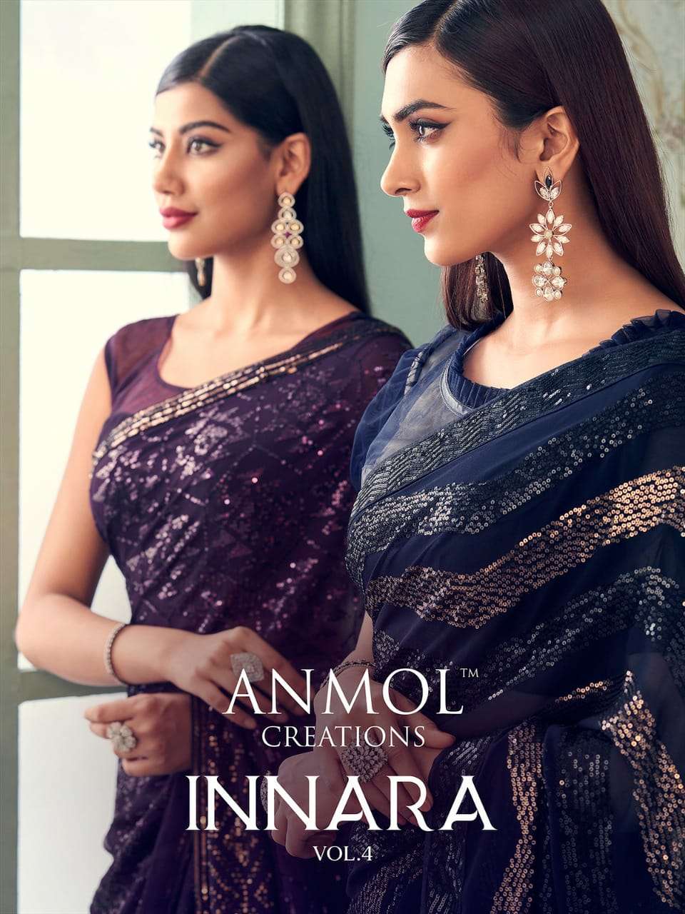 Anmol creation presents Innara vol-4 georgette exclusive designer party wear Sequance work sarees catalog wholesaler 