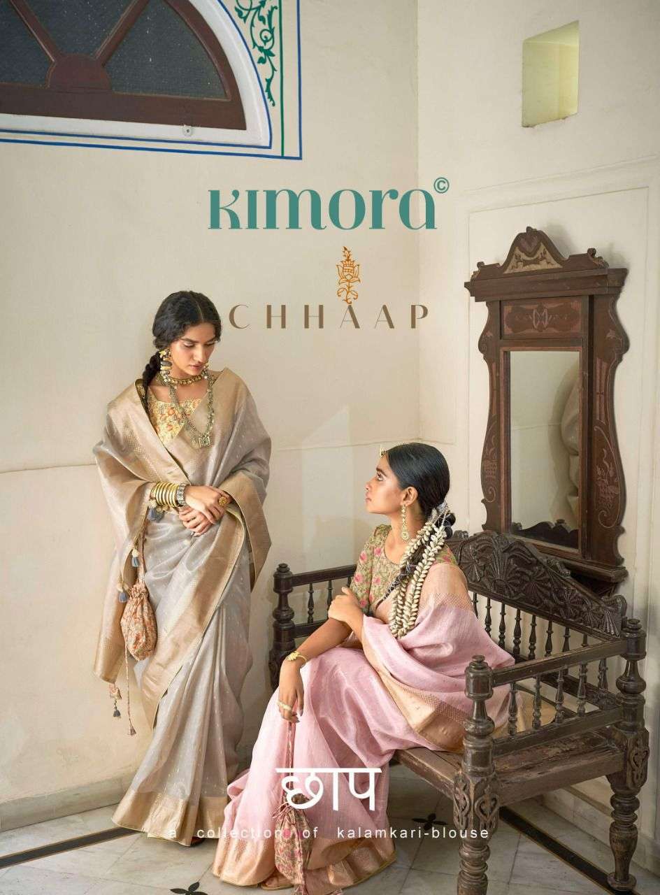 Kimora presents Chhap organza designer party wear sarees catalog wholesaler 