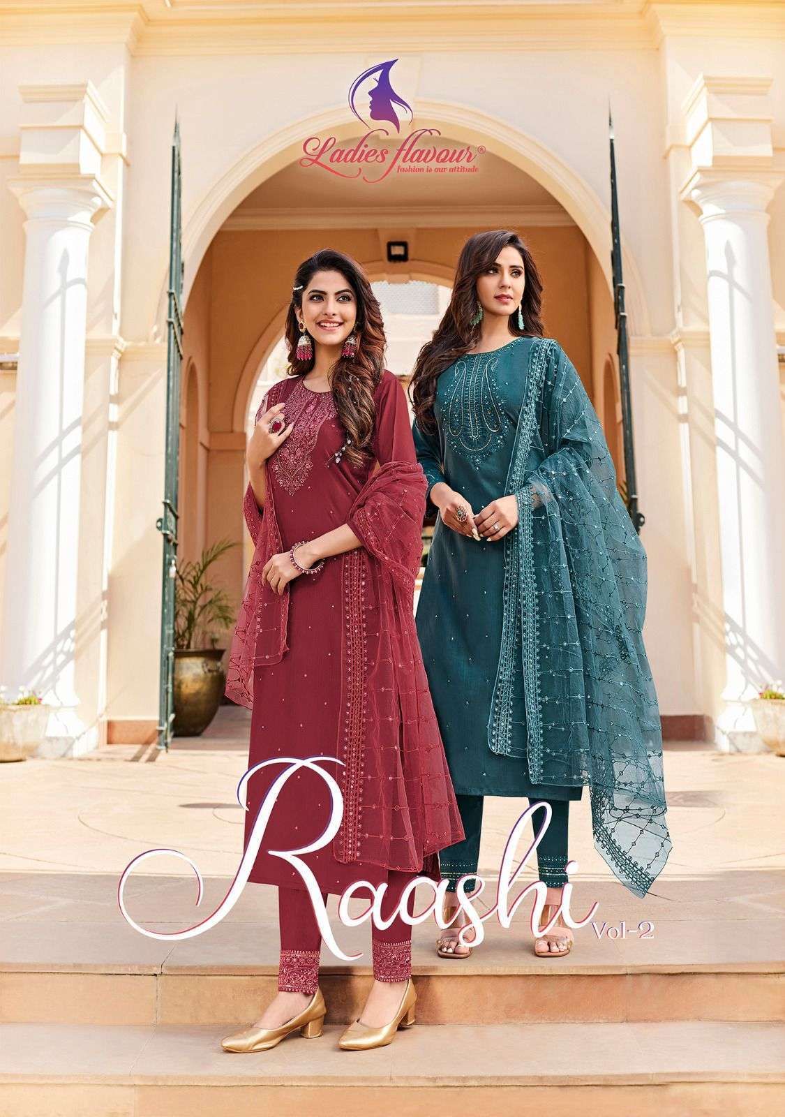 Ladies Flavour Presents Raashi vol-2 Fancy Viscose Kurti Pant Dupatta Set Catalog Wholeasaler and Exporter in Suart 