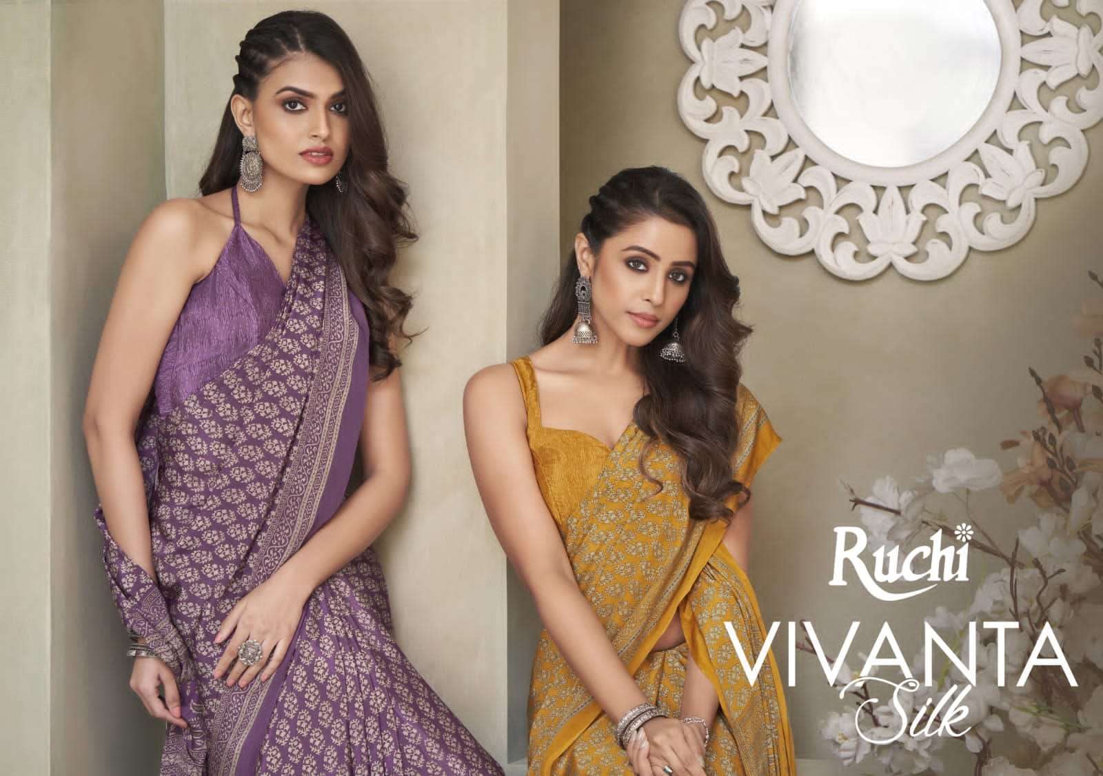 RUCHI PRESENTS  VIVANTA SILK VOL-18 SILK CRAPE SAREE CATALOG WHOLESALER AND EXPORTER IN SURAT