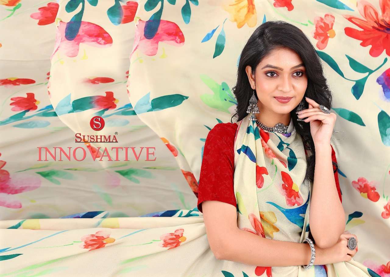 Sushma presents Innovative satin printed sarees catalog wholesaler 