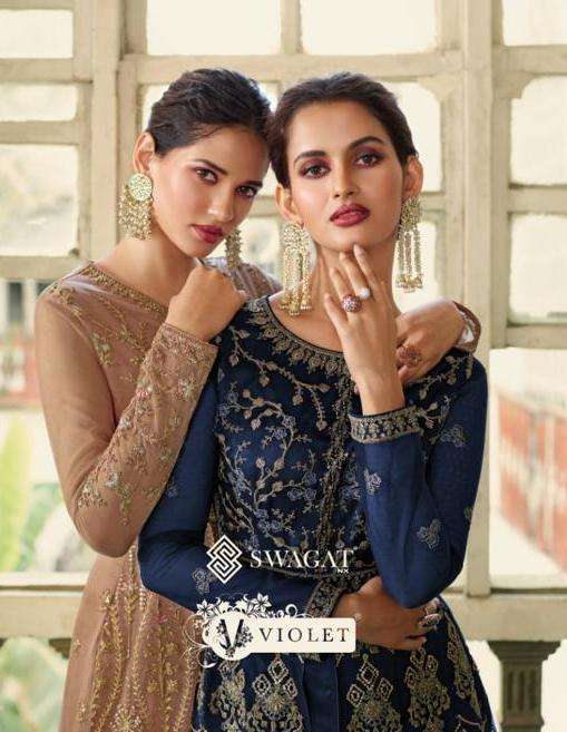 Swagat presents Violet 5501 to 5507 series net exclusive designer wedding wear gown catalog collection 