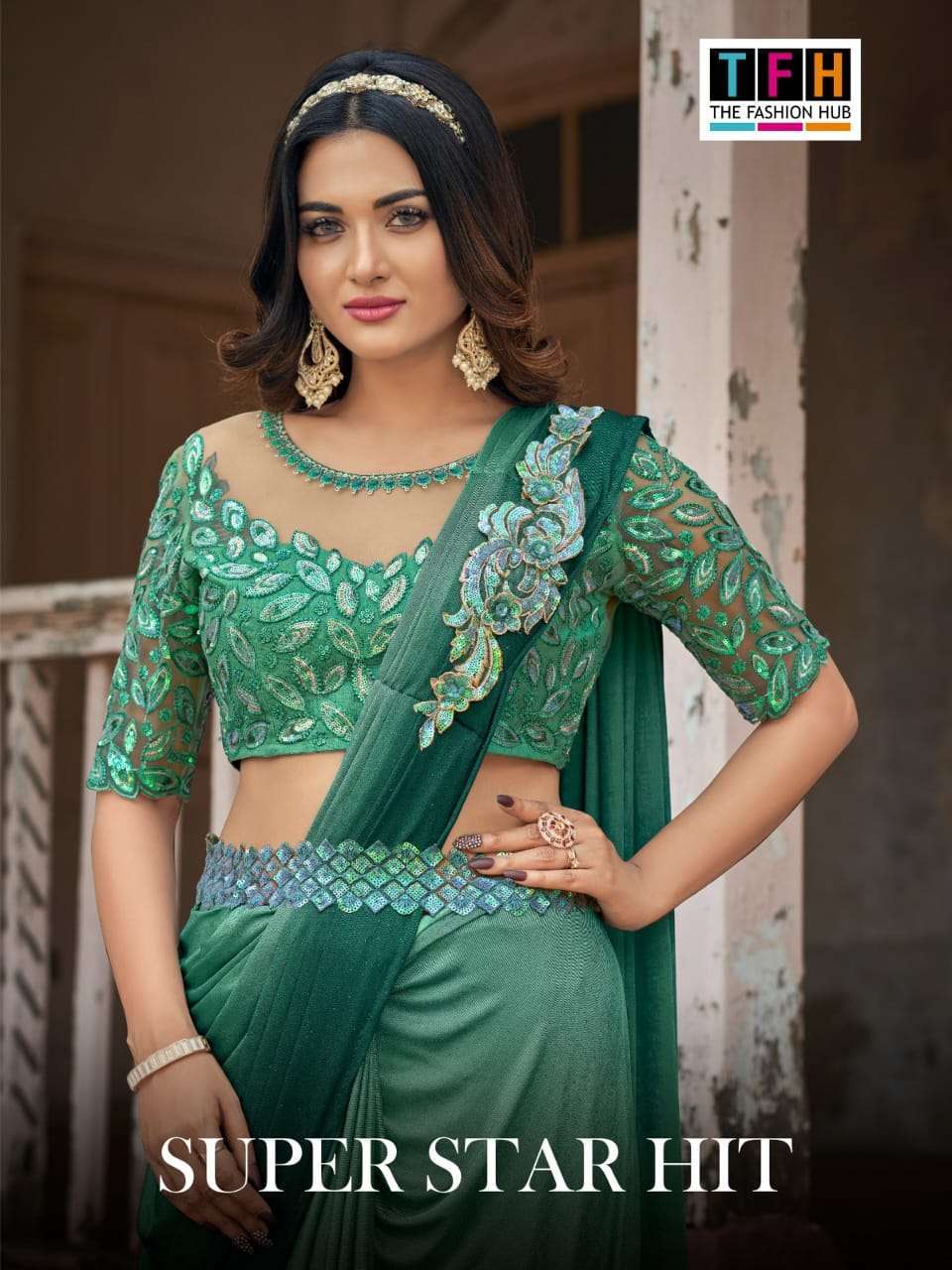 Tfh presents Super star hit beautiful designer party wear readymade sarees catalog wholesaler 