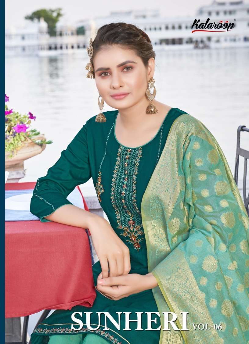 Kalaroop presents sunehri by patiyala vol-6 jam silk readymade salwar suit wholesaler 