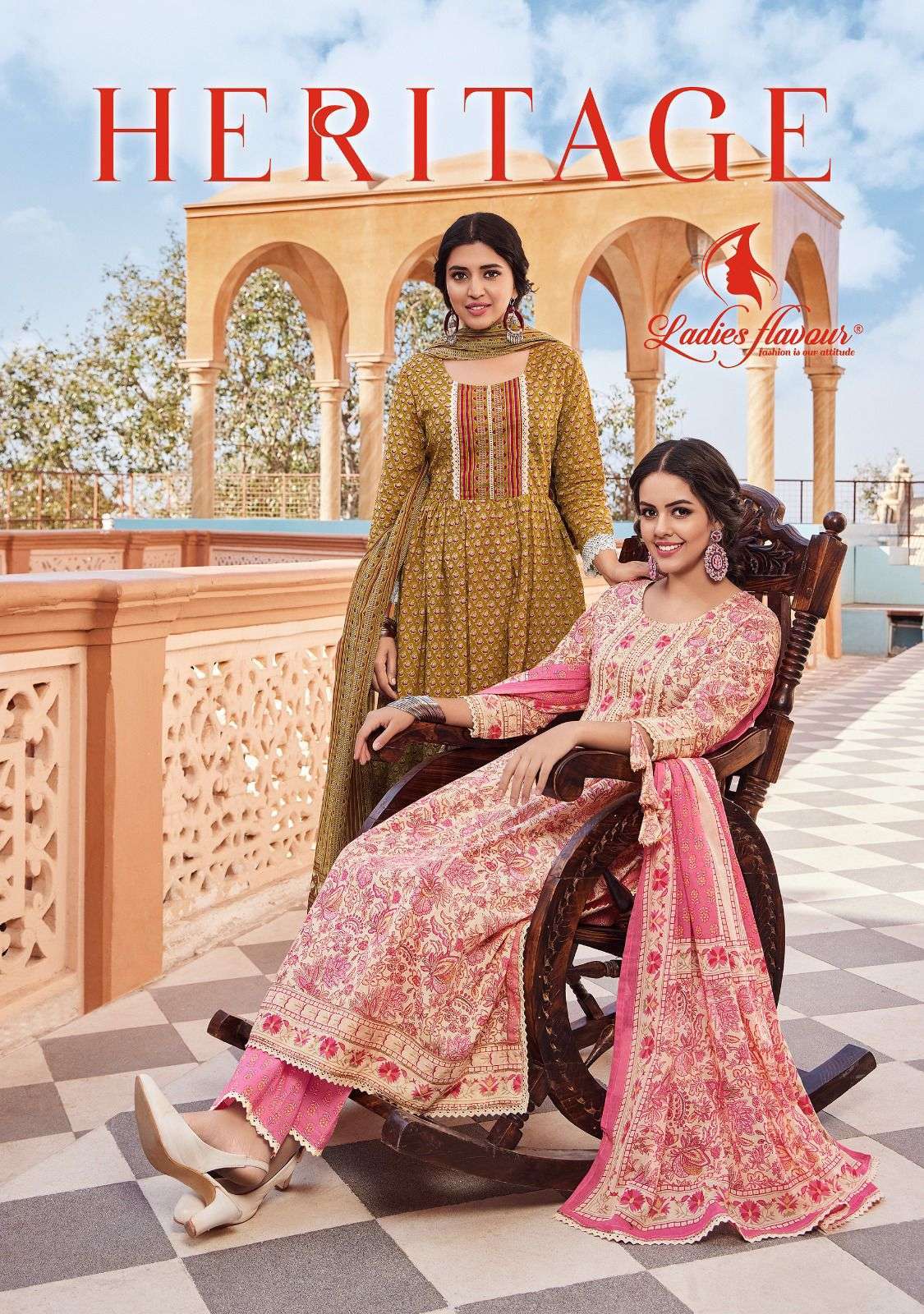 Ladies flavour presents Heritage pure cotton exclusive designer kurtis with pant and dupatta catalog wholesaler and exporters 