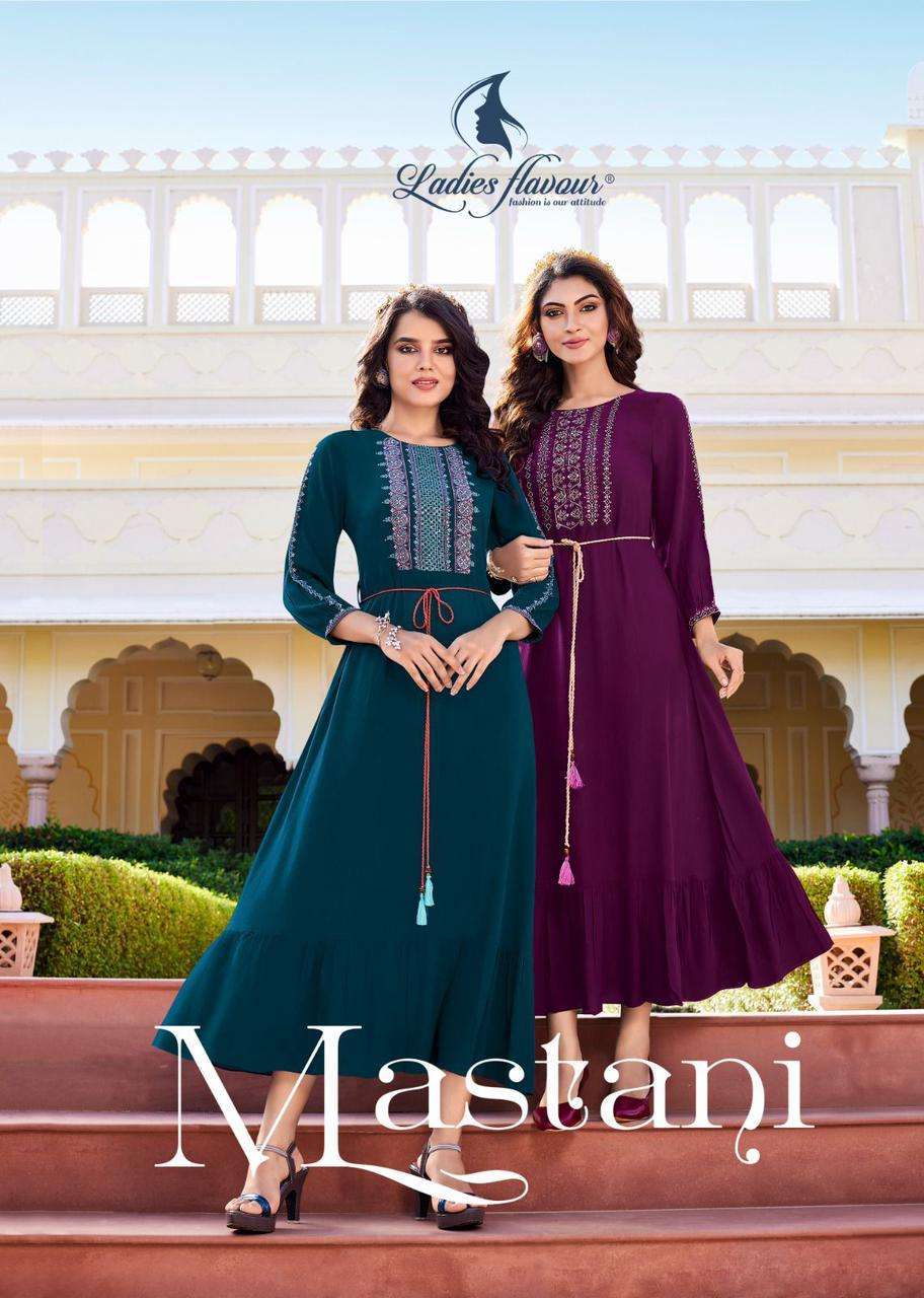 Ladies flavour presents Mastani Rayon long gown style kurtis catalog collection 