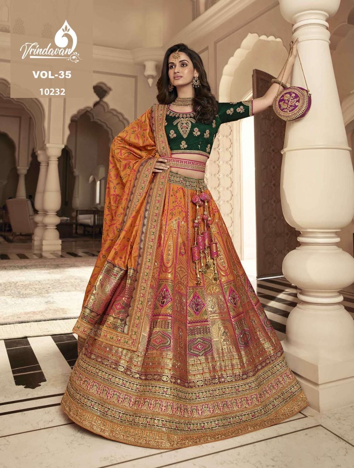 Royal presents vrindavan vol-35 banarasi silk bridal exclusive wedding Lahenga choli catalog wholesaler and exporters 