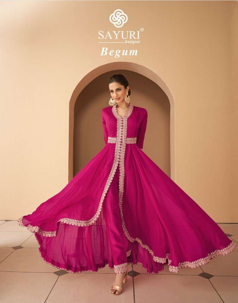 SAYURI DESIGNER PRESENTS BEGUM FULL STITCHED PARTY WEAR GOWN CATALOG WHOLESALER AND EXPORTER IN SURAT