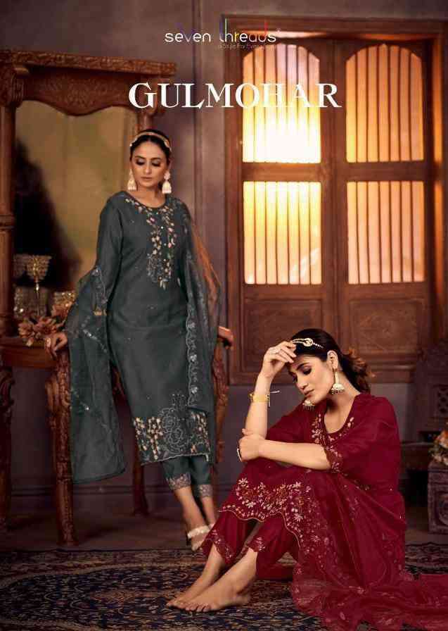 Seven threads presents Gulmohar viscose silk kurtis with pant and dupatta catalog wholesaler 