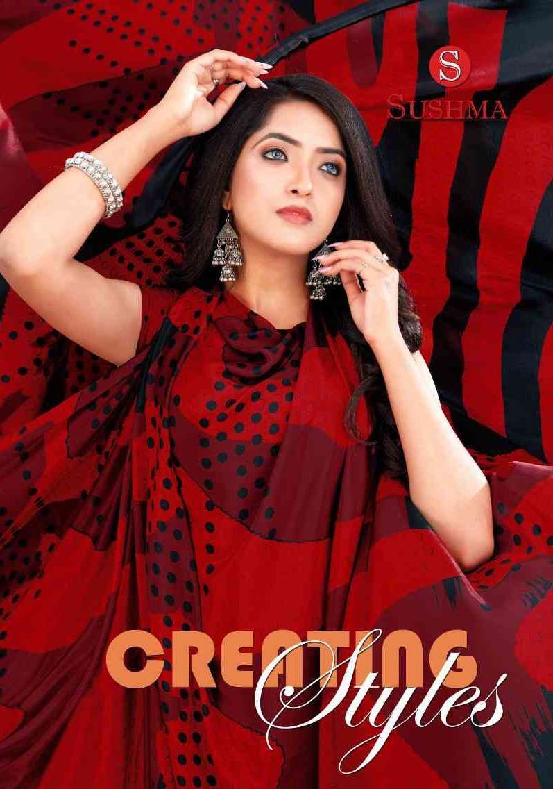 Sushma presents Oreating style crape printed sarees catalog wholesaler 