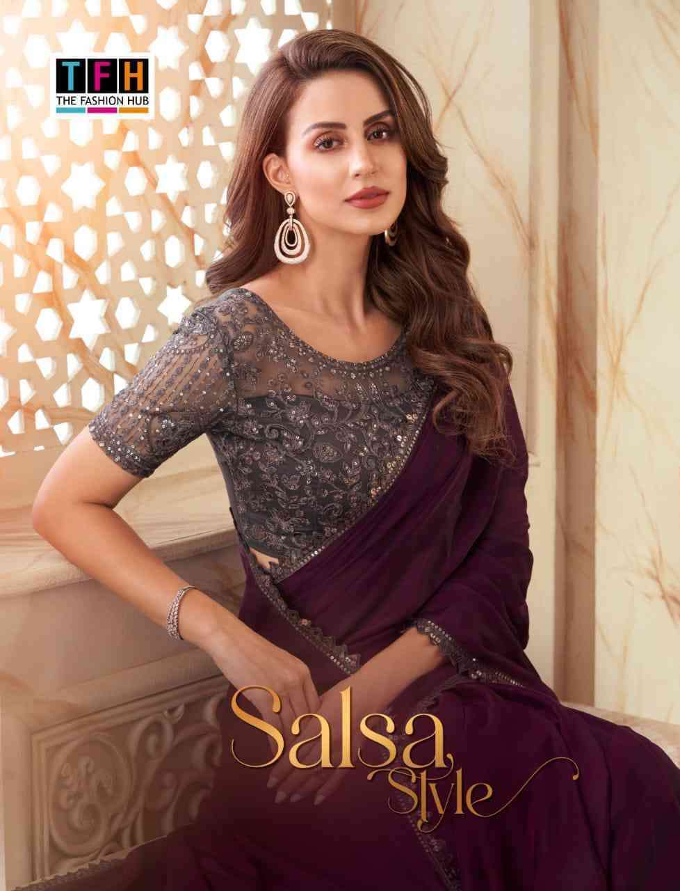 TFH PRESENTS SALSA STYLE VOL-2 PARTY WEAR FANCY SAREES CATALOG WHOLEALER AND EXPORTER IN SURAT