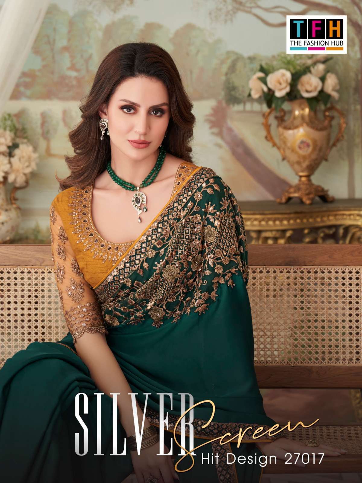 TFH PRESENTS SILVER SCREEN HIT DESIGN 27017 NEW DESIGNER PARTYWEAR FANCY SAREES CATALOG WHOLEALER AND EXPORTER IN SURAT