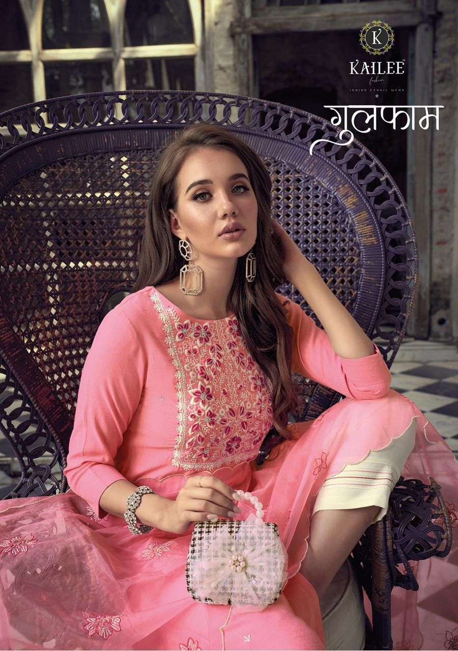 KAILEE FASHION PRESENTS GULFAM READYMADE TOP WITH BOTTOM AND DUPATTA CATALOG WHOLESALER AND EXPORTER IN SURAT 