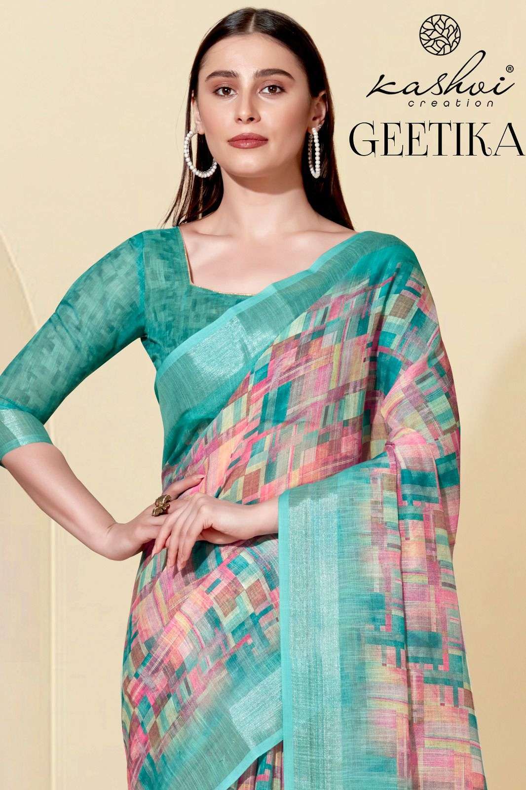 Kashvi creation presents Geetika linen printed sarees catalog wholesaler 