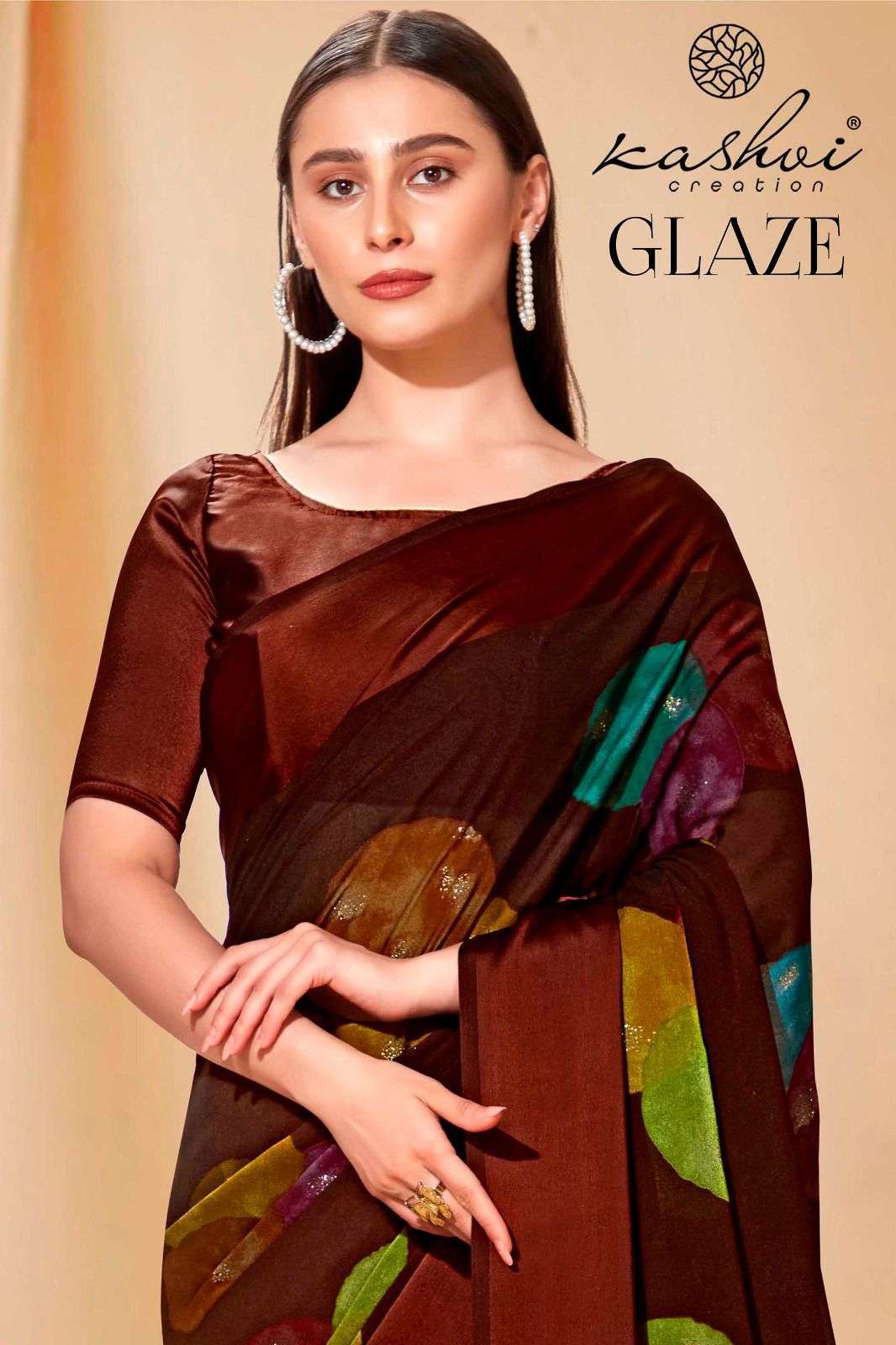 Kashvi creation presents Glaze satin printed sarees catalog wholesaler 
