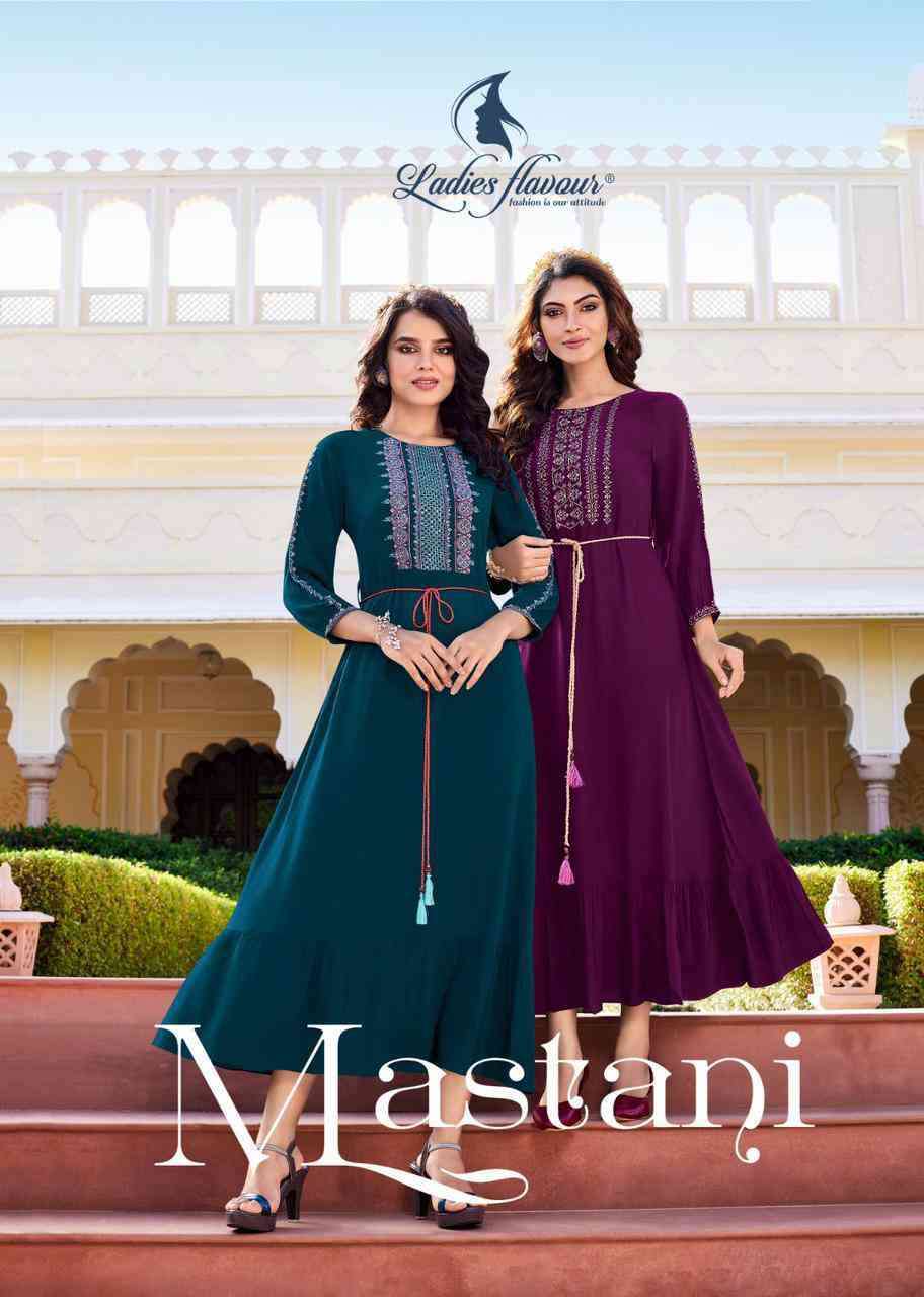Ladies Flavour Presents Mastani Fancy Rayon Flair  Gown kurti Catalog Wholesaler And Exporter