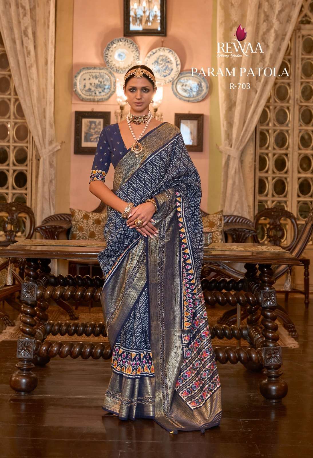Rewaa presents Param patola smooth silk designer sarees catalog wholesaler and exporters 