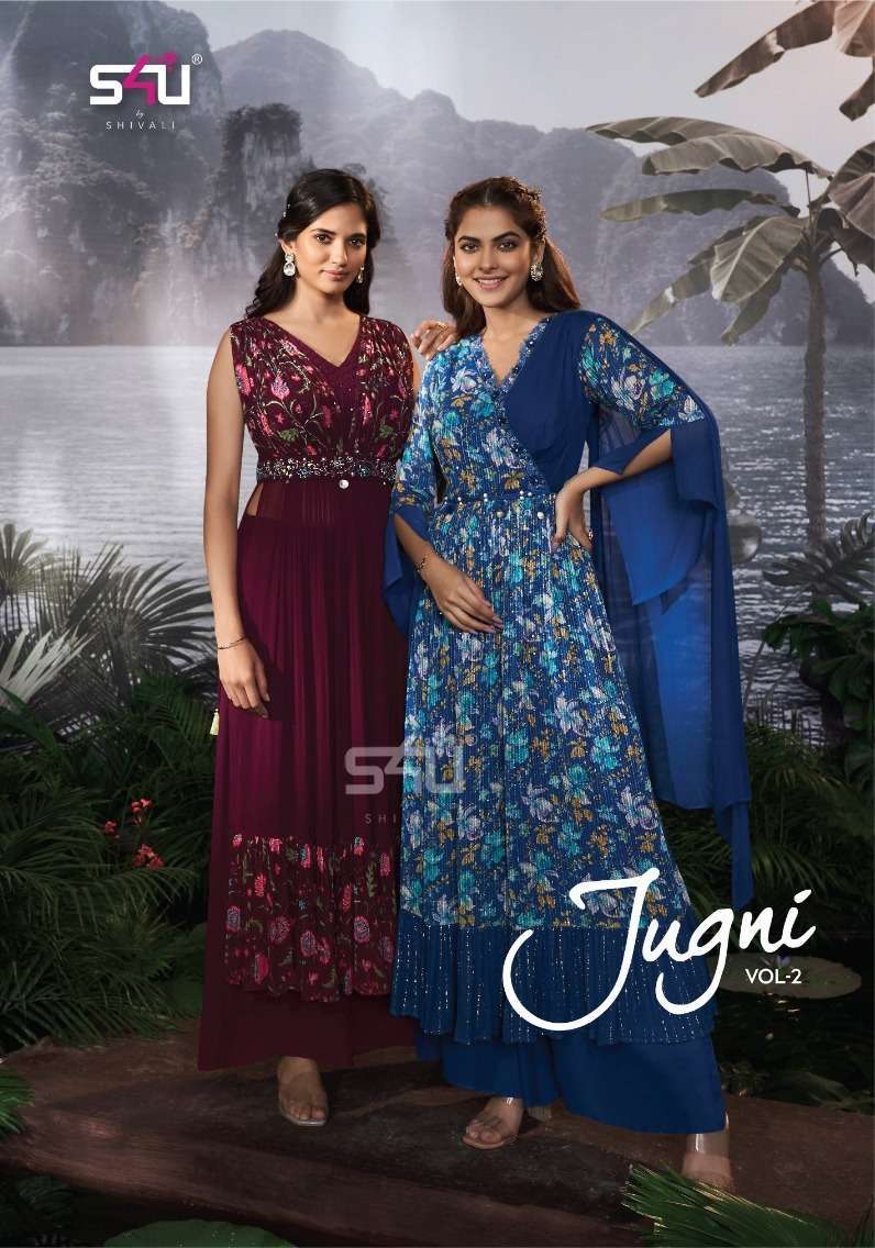 S4u presents Jugni vol-2 pure chinon readymade nayra style kurtis with plazzo and dupatta collection 