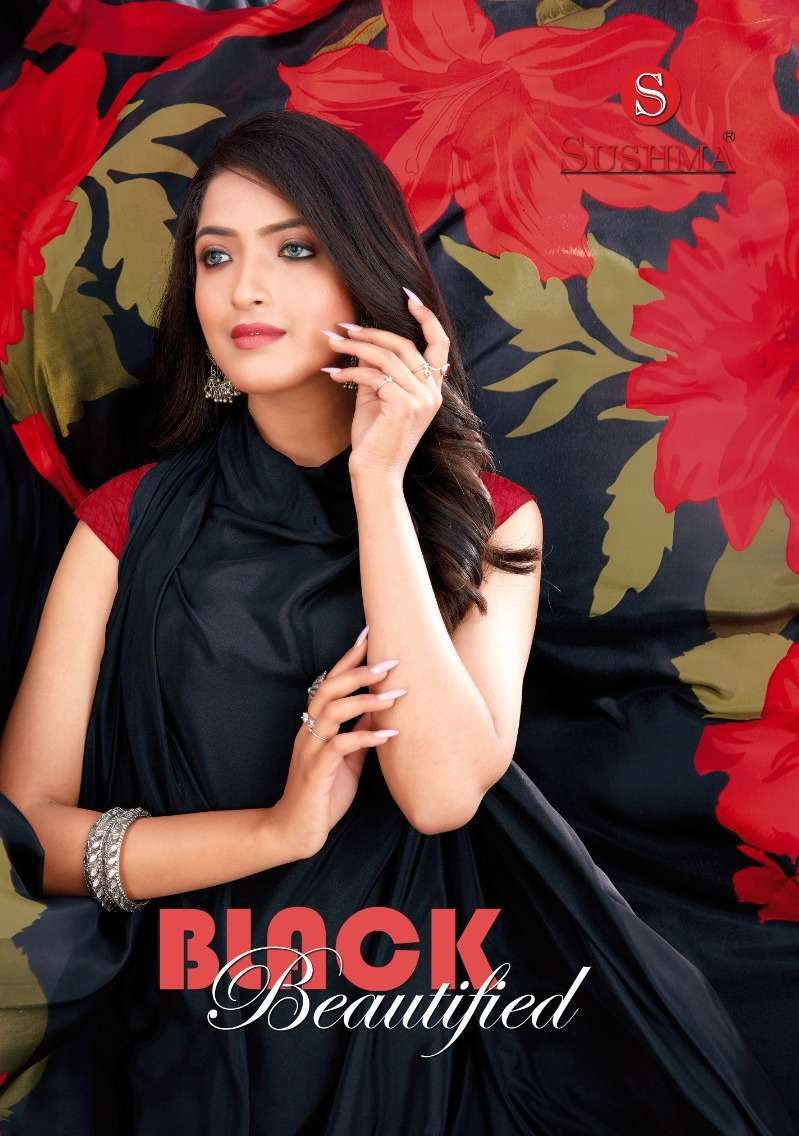 Sushma presents Black beautified Crape printed sarees catalog wholesaler 