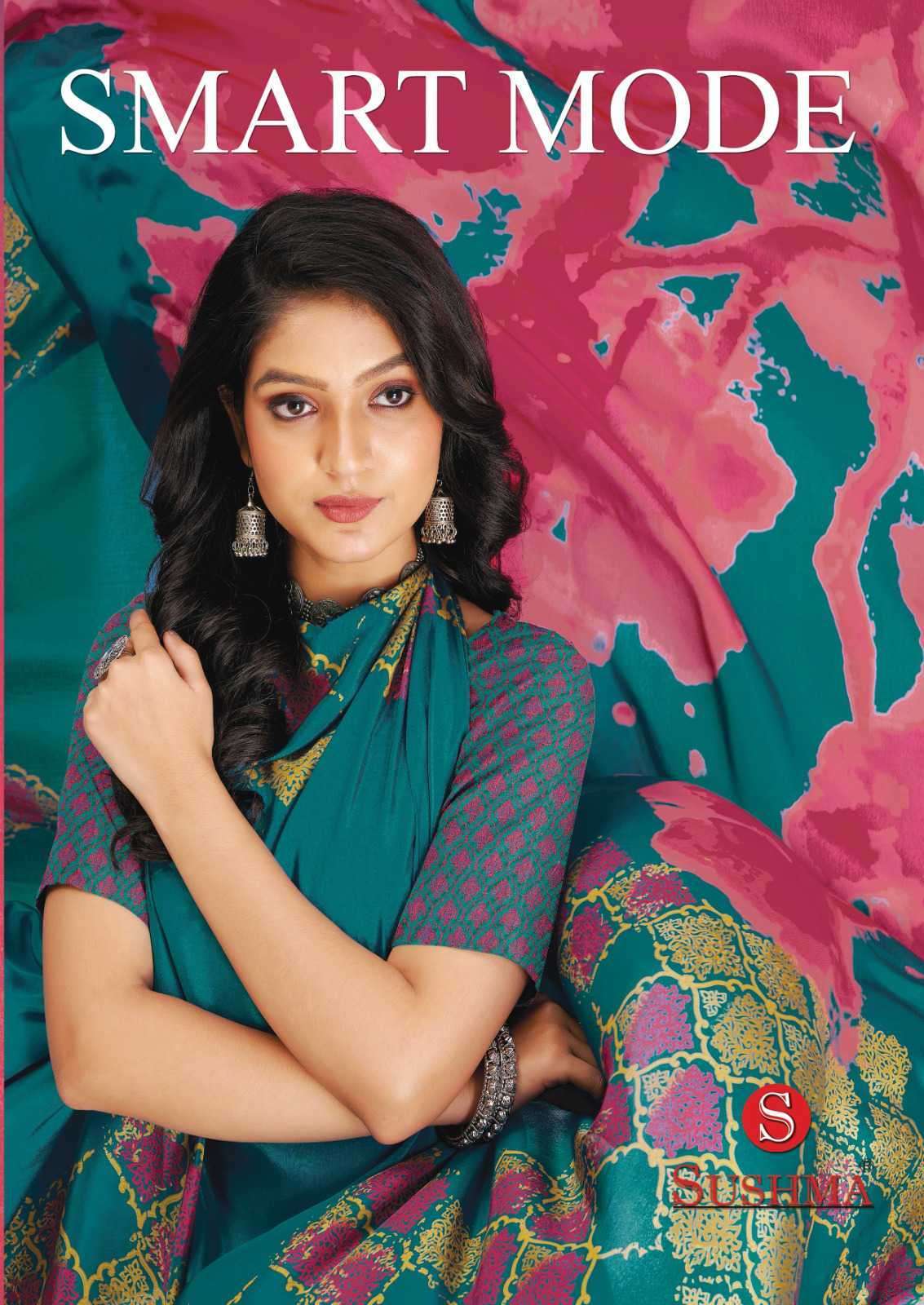 Sushma Presents  Smart Mode 6101 To 6108 Colors Pure Crepe Fancy Saree Catalog Wholesaler and Exporter IN Surat 