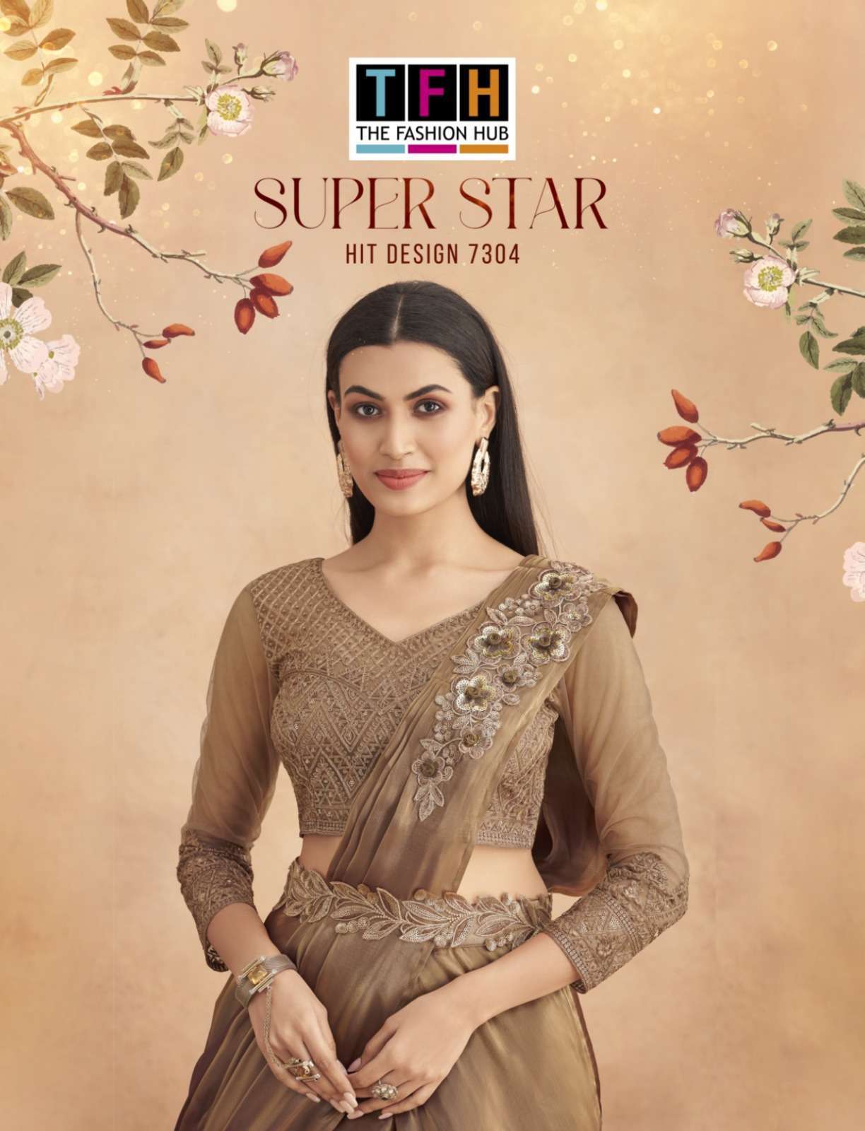 Tfh presents Super star hit 7304 beautiful designer party wear readymade sarees catalog wholesaler 