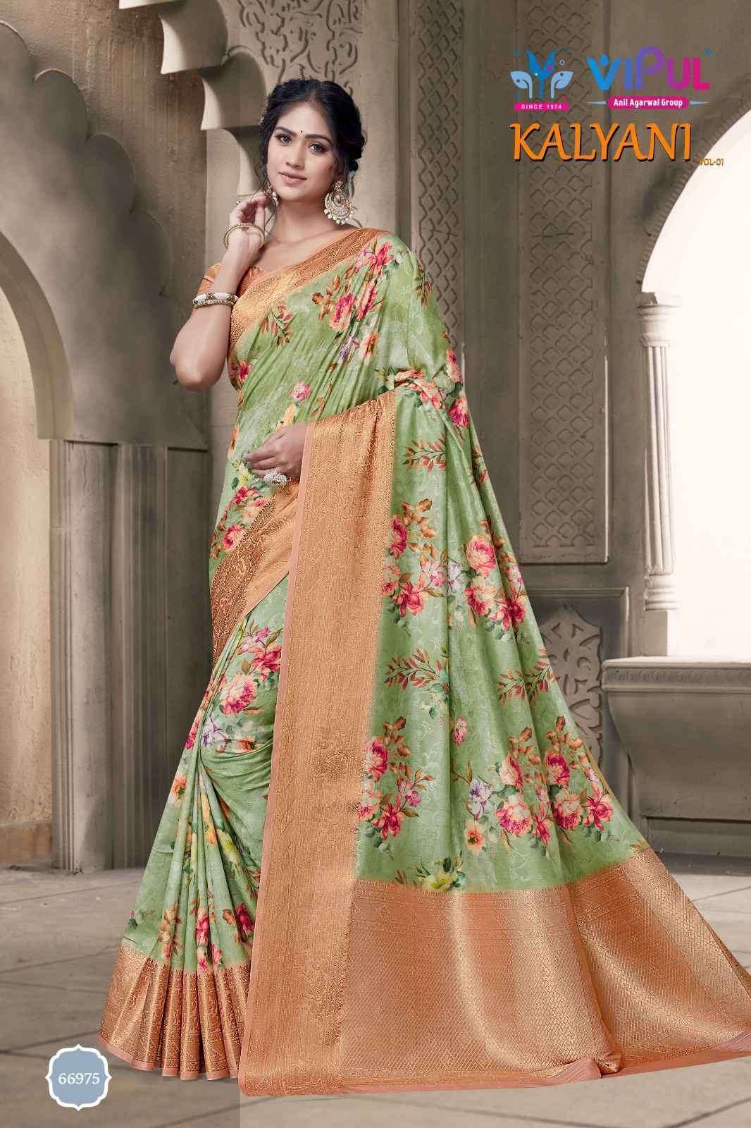 Vipul Presents  Kalyani Vol-1 Fancy Flower Print Jacquard Festive Wear Saree Catalog Wholesaler and Exporter In Surat 